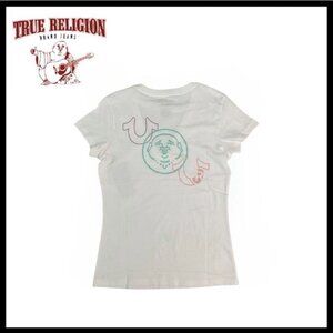 True Religion White Slim Glitter Logo V-Neck Tee